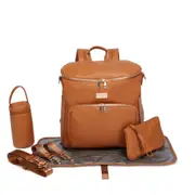 ELF HAYDEN Nappy Bag Backpack Diaper Faux Leather Brown Baby Mummy 6pcs