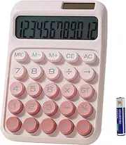 Desk Calculator, Merchanical Calculator Big Buttons,12 Digits Large LCD Display Calculator, Solar and Battery Dual Power, Battery Inclued, Cute Calculator for School,Office,Home,Business (Pink)