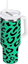 RPLIFE Teal Leopard Print Green Tumbler with Handle, Stainless Water Bottle, Water Cup with Straw and Lid