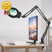 Magnifying Glass Light 10X 5X Swing Arm Desktop Stand Desk Lamp Close Work up fo