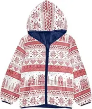 [GuoChe] Boys Fall Fleece Jacket Nordic Style Christmas Red White Snowflake Hearts Toddler Boy Spring Jacket Navy Blue Girls