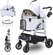 Dog Stroller, Folded 4 Wheels Pet Stroller for Small Medium Dogs Cats, Easy to Store and Assemble, Cat Stroller with 360° Swiveling Front Wheel and Brake for Traveling Going Out Walking (Grey)
