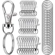 100PCS Swivel Snap Hooks with Key Rings, Premium Metal Swivel Lobster Claw Clasps Assorted Sizes (Large, Medium, Small) for Keychain Clip Lanyard, Jewelry Making, Crafts, Silver