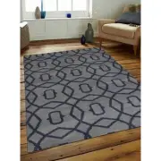 5 x 8 ft. Hand Knotted Wool Geometric Rectangle Area Rug, Light Blue & Blue