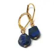 Raw Lapis-lazuli 14K Gold Filled Drop Lever-back Earrings