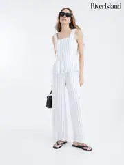 River Island White Stripe Peplum Jumpsuit (W54066) | $159