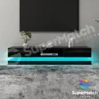 "TV Cabinet 180cm Black Wooden Entertainment Unit Stand High Gloss LED 2 Drawers