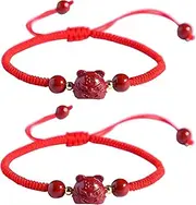 [YANYUESHOP] Bracelet 2pcs Natural Cinnabar Bracelets for Women Men, Adjustable Braided Red String Bring Good Luck Prosperity Charm Bracelets for Boy Girls Friends Family