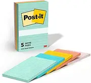 Post-it Notes, 10.16 cm x 15.24 cm, 5 Pads, #1 Favorite Sticky Notes, Beachside Café Collection, Pastel Colors, Recyclable (660-5PK-AST)