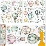 GLOBLELAND 4 Sheets Hot Air Balloon Furniture Transfer 11.8 x 5.9 Inch Stars Clouds Sun Rub On Transfer UV Self-Adhesive Sticker Wall Art Craft for Furniture Room Desk