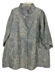 NWT Eileen Fisher Cosmos Jacquard Jacket Sz Large Gray Blue Polyester Silk $598