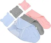 CRILSTYLEO 3Sets Hat Soft Cotton Wrap for Newborns Cozy Sleep Sacks for Spring Autumn Multipurpose Swaddling Cloth for Boys Warm Nursery Essential