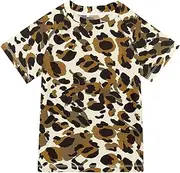 [ODAWA] Leopard Print Spots Kids Swim Shirt Short Sleeve Rash Guard Kids Top for Boys Girls