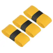 3Pcs PU Tennis Racket Grip Tape Racquet Overgrip Flat Adhesive, Yellow