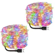 USB Powered Fairy Lights, 2 Pack 33Ft 100 LED, Flexible Silver Wire, Mini Str...