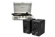 Crosley Cruiser Bluetooth Portable Turntable - White Sands + Bundled Majority D40 Bluetooth Speakers