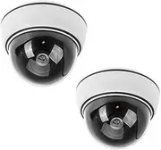 BW 2x Outdoor Indoor Fake Imitation IR Dome CCTV Blinking Red LED Flashing Light Surveillance Security Dummy Camera with Warning Sticker - White
