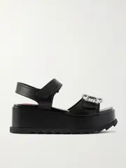 [Roger Vivier] Roger Vivier - Crystal-embellished Leather Platform Sandals - Black - IT39 IT 39 Black