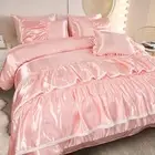 Silk Like Pink Full Comforter Set with Satin Sheet Set Satin Bed in a Bag Lux...
