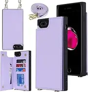 Cavor Wallet Crossbody for iPhone 7 Plus/ iPhone8 Plus Phone Case Long Shoulder Lanyard Strap Credit Card Holder Magnetic PU Leather Protective Handbag Purse Kickstand Cover Women Girl-Light Purple