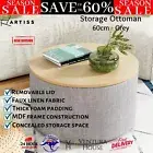 Artiss Storage Ottoman Blanket Box Round 60cm Linen Foot Stool Coffee Table Grey