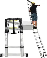 Telescoping Ladder w/Stabilizer Bar Aluminum Extendable Telescopic Ladder 8m/7m/6m/5m/4m/3m/2m/1m Tall for Climb Home Builders Attic Work Place Emergency Use 330lb Capacity