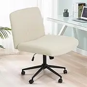 Advwin Armless Cross-Legged Desk Chair with Wheels Swivel Vanity Chair with Adjustable Height & Wide Seat for Home Office Study Bedroom Lounge, Beige