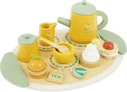 12 Pcs Tea Party Set Wood Toddler Tea Set with Teapot Cup Tray Dessert Early Learning Educational Toy for Children Little Girl Boy