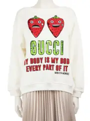 White Strawberry Sequin Crystal Sweatshirt