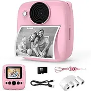 Children's Camera Instant Camera with 32 GB Card and 4 Volumes Printing Paper, 48 MP Instant Camera Children with 1080P Digital Camera for Children, Gifts for Girls and Boys from 3 to 12 Years