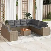 10 Piece Garden Sofa Set with Cushions Beige Poly Rattan, Furniture Sets, Patio Furniture
