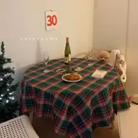 在飛比找ETMall東森購物網優惠-ins韓風桌布 圣誕拍照背景布復古蘇格蘭綠格桌布方桌圓桌餐桌