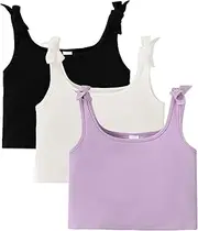 [RomperinBox] Girls Tank Tops 8-12 Years 3 Pack Tween Girl Knot Shoulder Textured Crop Tank Top