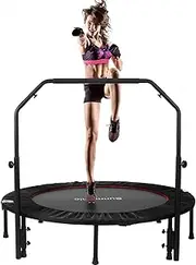 Sunnychic 48" Foldable Fitness Trampolines, Rebound Recreational Exercise Trampoline with 4 Level Adjustable Heights Foam Handrail, Jump Trampoline for Kids and Adults Indoor&Outdoor, Max Load 440lbs