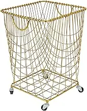 Deco 79 Glam Metal Cart Vintage Laundry, Rolling Hamper with Wheels, Storage Basket, 16" L x 17" W x 24" H, Gold