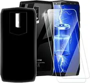 ESACMOT Pure Black Case Compatible with Blackview P10000 Pro + [2 Pack] Screen Protector Tempered Glass, Shockproof Case Cover for iGET Blackview GP10000 Pro (6 inch)