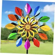 63 Inch Kinetic Wind Spinners with Garden Stake Metal Windmill Medium Rainbow