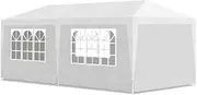 vidaXL Large Party Tent in White - 3x6m, Made from UV and Water-Resistant Fabric, Featuring Decorative Window Side Panels & Zip Door