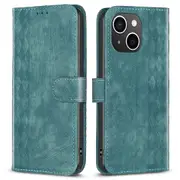 Imprinted Rhombus PU Leather Case for iPhone 15 ,Drop-proof Stand Wallet Phone Cover