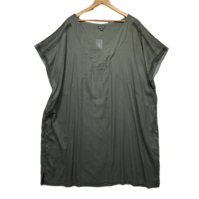 Autograph Dress Size 30 Plus Green Khaki Pockets Linen Blend New