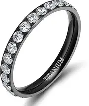 [Wozya] 3 mm Titanium Ring Women CZ Engagement Rings Eternity Wedding Band Silver Color
