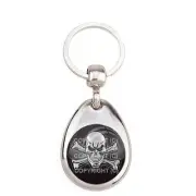 Premium Teardrop Chrome Die Cast Metal Keychain Ring Fob PIRATE SKULL CROSSBONES