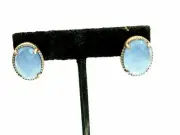Classy 70 Stone Blue Chalcedony Cubic Zirconia Earrings Sterling Silver