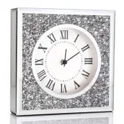 Desk Clock Wall Clock 8x8x2Inch Crushed Diamond Mirrored Clock Table Top Deco...