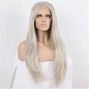 Ash Blonde Silver Gray Synthetic Lace Front Wigs with Heat Resistant Fiber Silver Platinum Blonde Long Straight Wigs Soft Gray Hair Half Half Wig for Women