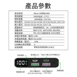 【PD+QC4+OPPO閃充】10000mAh 數顯電量/快充全系列手機行動電源(Type-C 雙向快充) 藍色