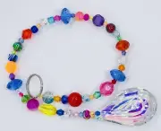 Beaded Suncatcher - Multicolored - Clear Crystal Prism - Hanging Decor