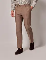 Hawes & Curtis Light Brown Linen Slim Fit Suit Trousers Size: 36-UNHEM