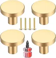 4 Pcs Round Cabinet Knobs, Gold Brass Drawer Knobs, Door Kitchen Hardware Cupboard Knobs, Stainless Steel Single Hole Handle with Screws for Home Decorating, Cupboard, Wardrobe (20mm*25mm)