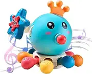 Baby Sensory Pull String Toy - Octopus Teether for Kids - Cute Sound Octopus, Car Seat Airplane Travel Activity, Fine Motor Game
